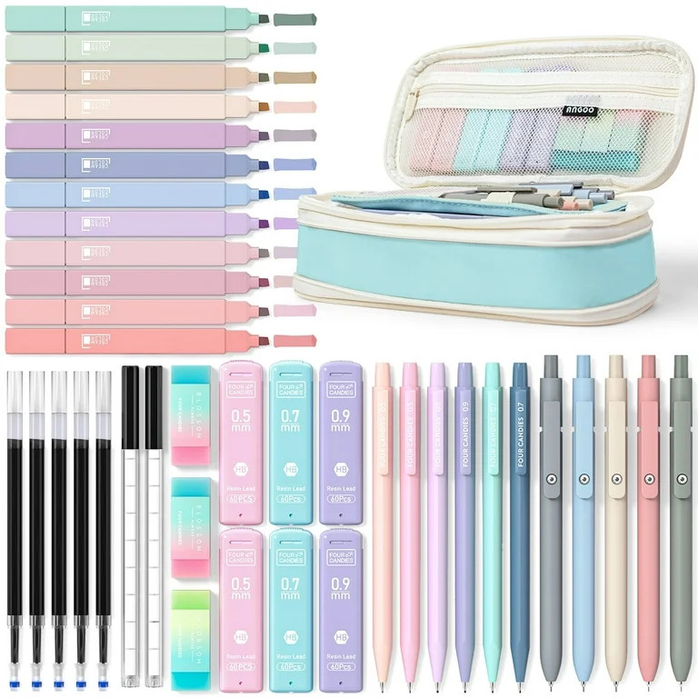 Four Candies 39 PCS Aesthetic Supplies, 12 Pastel Highlighters, 5 Black Ink Gel Pens, 6 Mechanica... | Walmart (US)