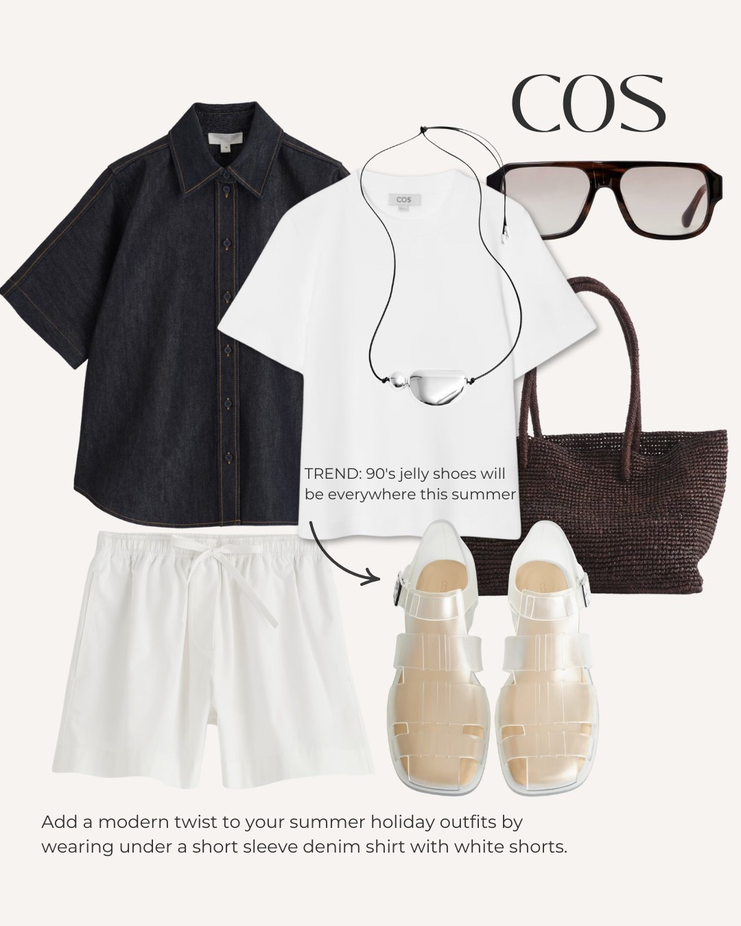 COS clean cut t-shirt - Basic white tee - summer outfits - white tee shirt - white t-shirt - best white t shirt outfit - capsule wardrobe staple - how to style - personal stylist approved tips- high street edit - denim shirt - jelly shoes - fisherman sandals - woven bag - basket bag - white shorts - aviator sunglasses 


 

#LTKsummer #LTKstyletip #LTKuk