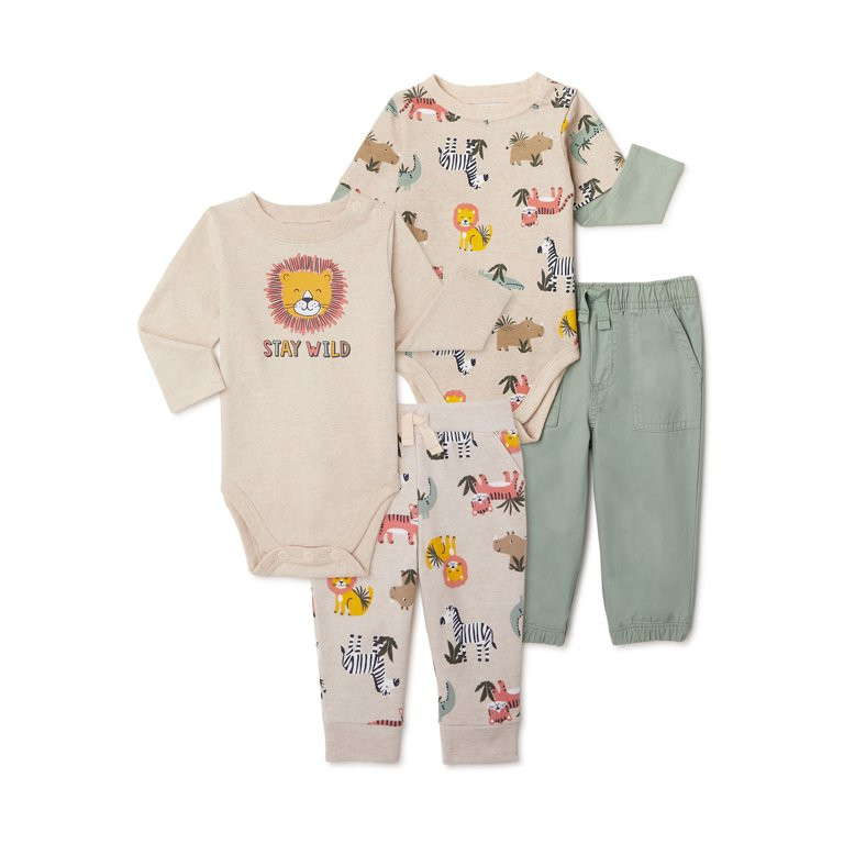Garanimals Baby Boy Long Sleeve Bodysuit and Jogger Outfit Set, 4-Pack (0-24 Months) | Walmart (US)