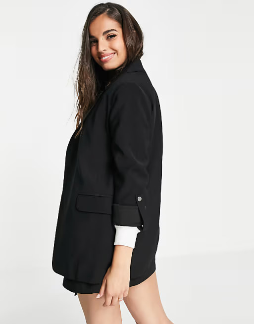 Pull&Bear rolled up sleeve blazer in black | ASOS (Global)
