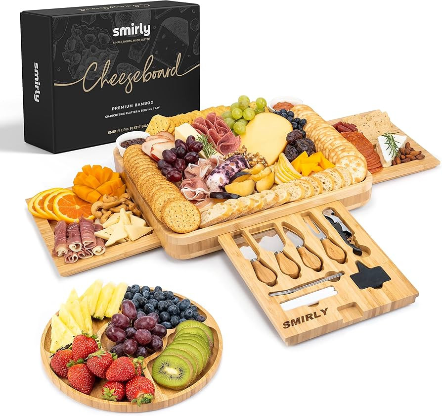 SMIRLY Charcuterie Boards, Extra Large Charcuterie Board Set - Bamboo Cheese Board and Knife Set ... | Amazon (US)