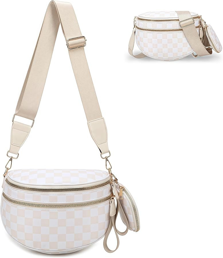 Checkered Crossbody Bum Bags for Women, Nylon Sling Bags with Shoulder Strap, Large Capacity Chec... | Amazon (US)