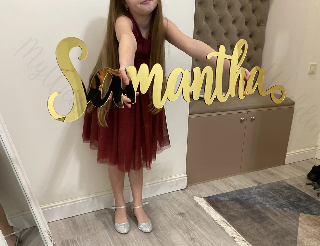 Gold Name Sign Large Wall Decor Sign, Wall Hanging, Party Sign, Mirrored Letters Name, Personaliz... | Etsy (US)