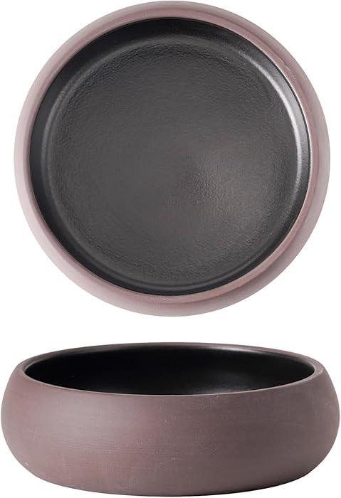 Uaral Ceramic Salad Bowls Set,18 Ounce Black Shallow Bowl Set for Pasta,Dessert or Appetizer,6.5i... | Amazon (US)