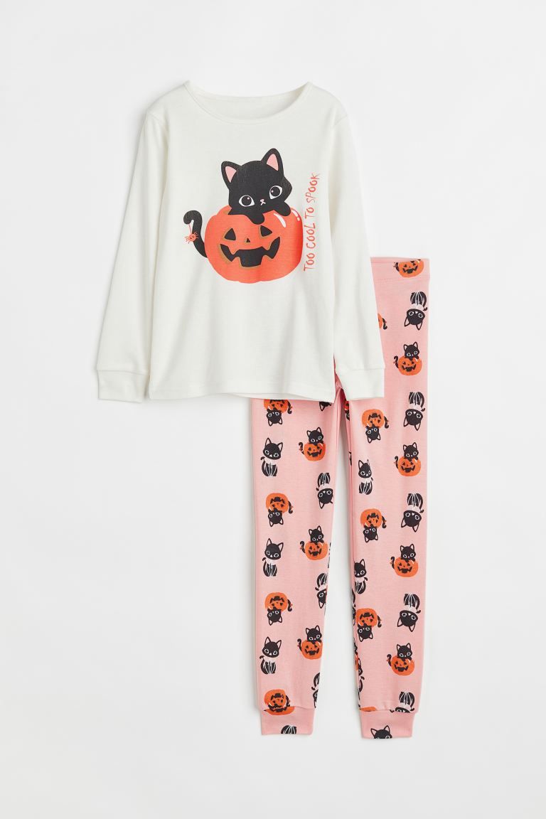 Printed Pajamas - Light pink/cat - Kids | H&M US | H&M (US + CA)