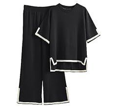 Sweater Sets 2 Piece Outfits Women Lounge Sets Short Sleeve Knit Sets Pullover Tops Wide Leg Pant... | Amazon (US)