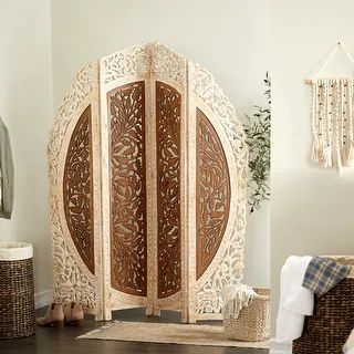 Brown Wood French Country Room Botanical Divider Screen - 62"L x 1"W x 72"H | Bed Bath & Beyond