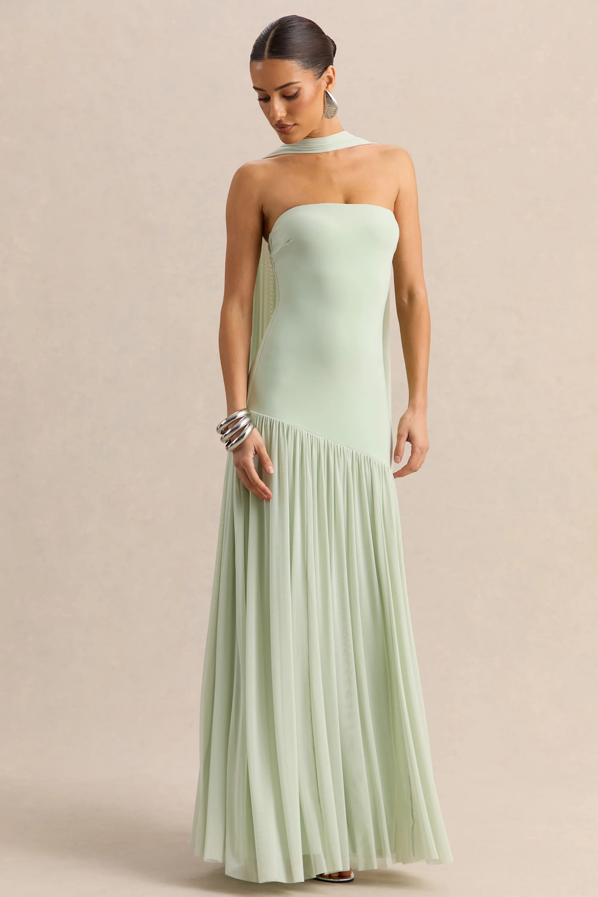 Bambi | Mint Bandeau Maxi Dress With Scarf-Detail | Club L London