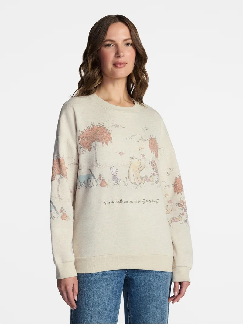 Disney Winnie the Pooh Women's Crewneck Sweatshirt with Long Sleeves, Sizes XXS-XXL | Walmart (US)