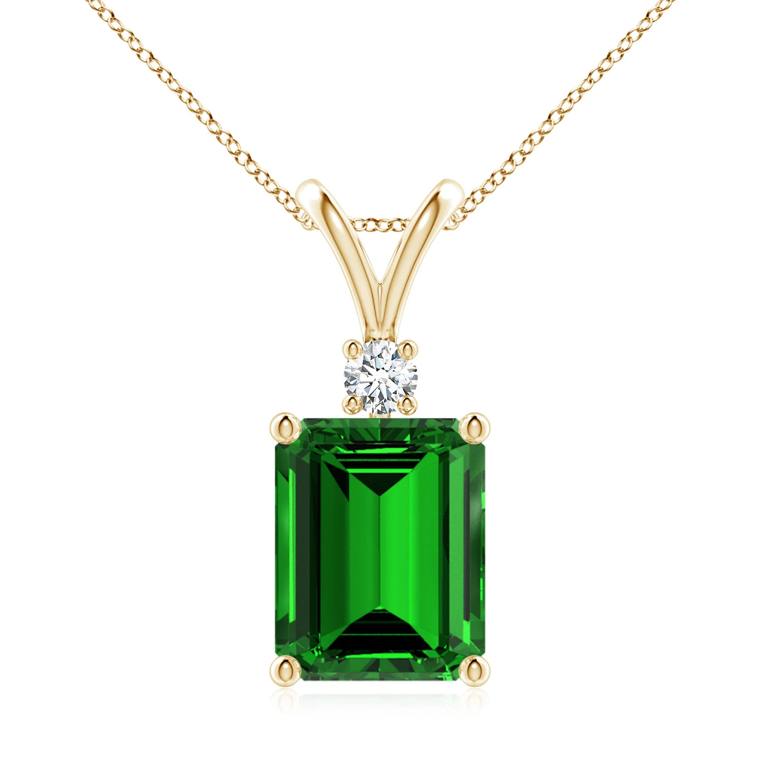 Emerald-Cut Lab-Grown Emerald Solitaire Pendant with Diamond | Angara Inc.