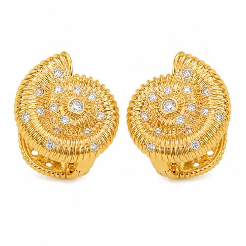Gempires Gold Statement Earrings for Women | Spiral Shell Hoop Earrings | CZ Cubic Zirconia Earrings | Textured Huggie Fashion Jewelry | Amazon (US)