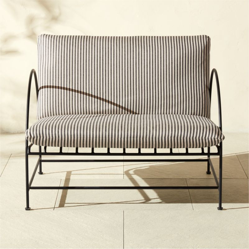 Costa Black Metal Outdoor Lounge Chair with Black and White Striped Sunbrella Cushions | CB2 | CB2