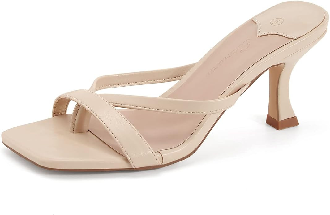 Ermonn Womens Square Open Toe Heels Sandals Slides Thong Stiletto Backless Slip on Slippers Shoes | Amazon (US)