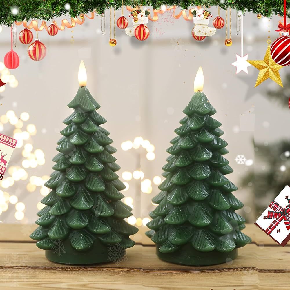 LUSHARBOR Christmas Tree Candles, 2 Pack Real Wax Flameless Candles with Remote Battery Operated ... | Amazon (US)
