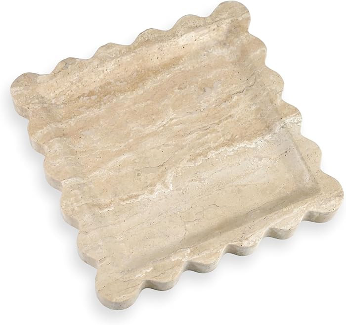 Elegant Square Marble Decorative Tray with Scalloped Edge Natural Stone Vanity Tray Organizer for... | Amazon (US)