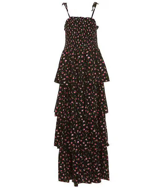Big Girls 7-16 Tiered Smocked Bodice Ditsy Floral Print Maxi Dress | Dillard's