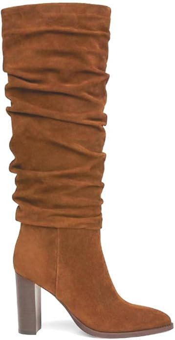 Erocalli Knee High Boots Women Fall Chunky Block High Heel Slouch Fashion Boot Pointed Toe Side Z... | Amazon (US)
