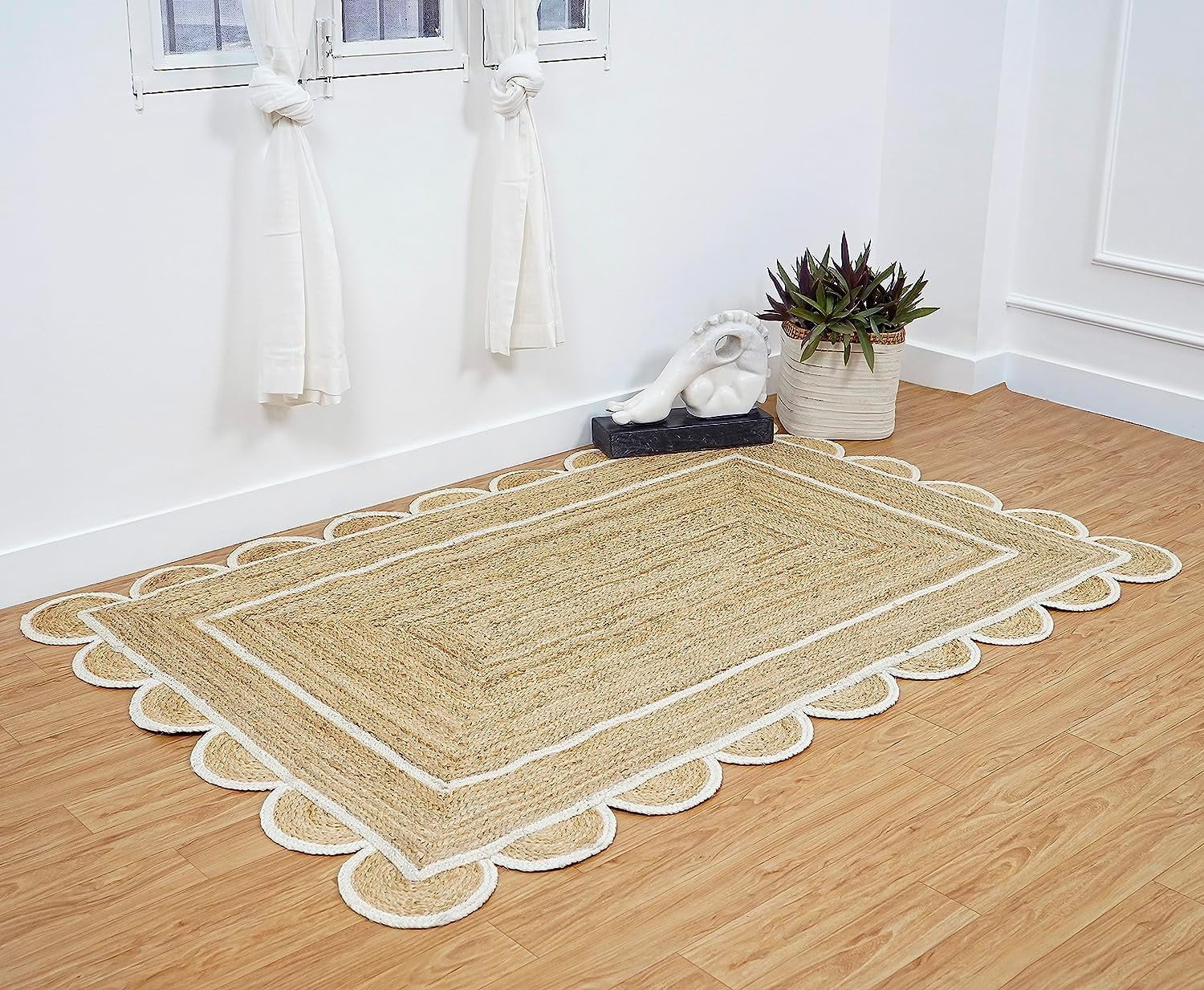 KLAVATE Natural Jute Hand Braided Scalloped Area Rug | Walmart (US)