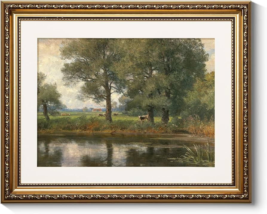 ARPEOTCY Vintage Gold Framed Wall Art, Retro Riverside Landscape Paintings, Canvas Prints Picture... | Amazon (US)
