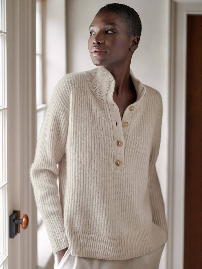 Cashmere Button Sweater | White and Warren