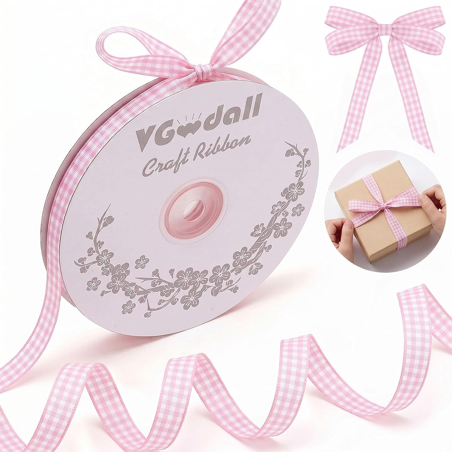 VGOODALL Pink Gingham Ribbon, 3/8 inch X 50 Yards | Amazon (US)