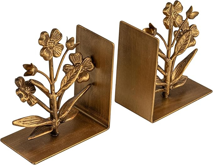 Creative Co-Op 2-Piece Cast Metal Flower Bookends, Gold Finish | Amazon (US)