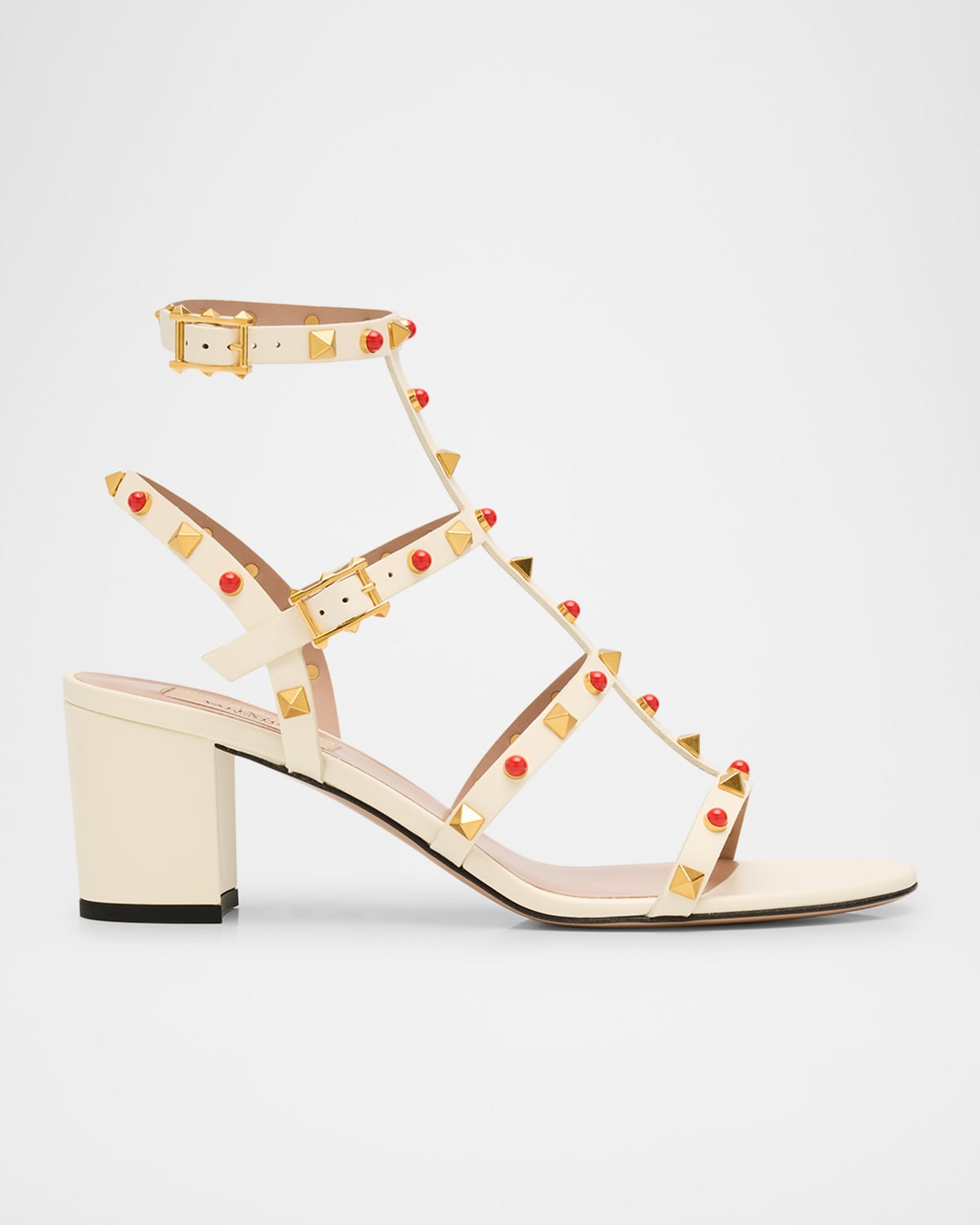 Rockstud Caged Ankle-Strap Leather Sandals | Neiman Marcus