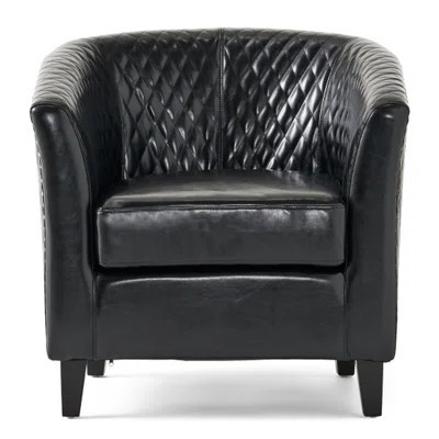 Club Chair, Black Faux Leather With Curved Seat And , Style Look, Modern Dark Stained Legs For | Wayfair North America