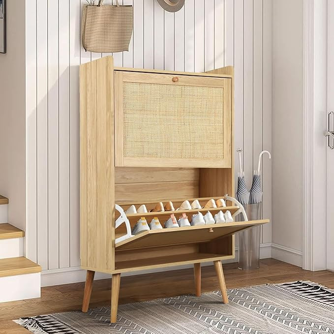 SPACE SENSE Shoe Cabinet with 2 Flip Drawers for Entryway, Narrow Wood Shoe Storage Cabinet with ... | Amazon (US)