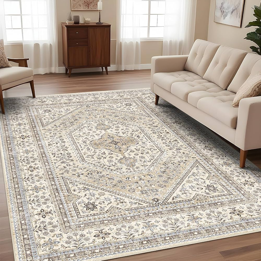 9x12 Washable Vintage Rug: Oriental Rugs for Living Room Non Slip Backing Stain Resistant Large I... | Amazon (US)