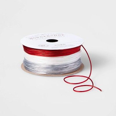 3 End Cord Ribbon Red/White Iridescent/Silver 60ft - Wondershop&#8482; | Target