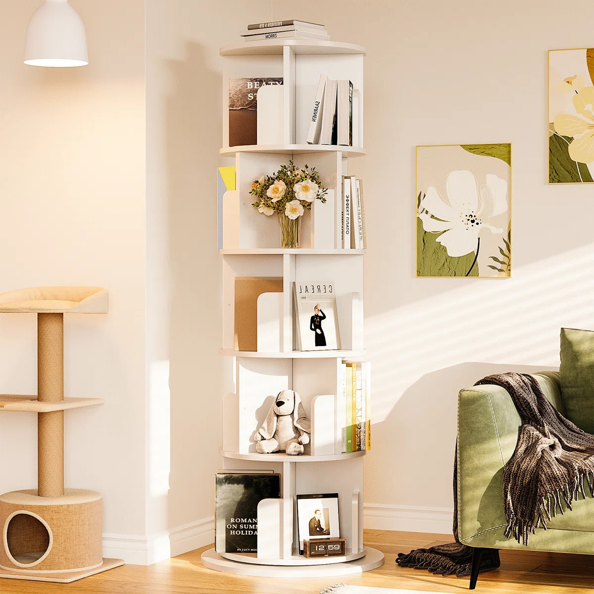 Ebern Designs 360° Rotating Bookshelf, 5 Tiers Corner Shelf, Rotating Bookcase For Bedroom, Livi... | Wayfair North America