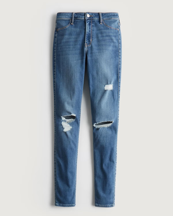Women's High-Rise Ripped Medium Wash Jean Leggings | Women's Bottoms | HollisterCo.com | Hollister (US)