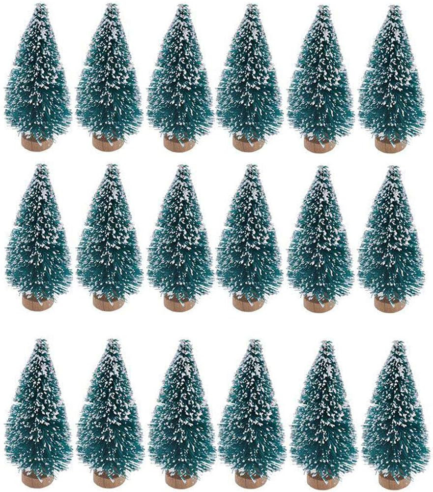 24 Mini Bottle Brush Christmas Trees with Wood Base, Artificial Plastic Mini Trees for Crafts, Wi... | Amazon (US)