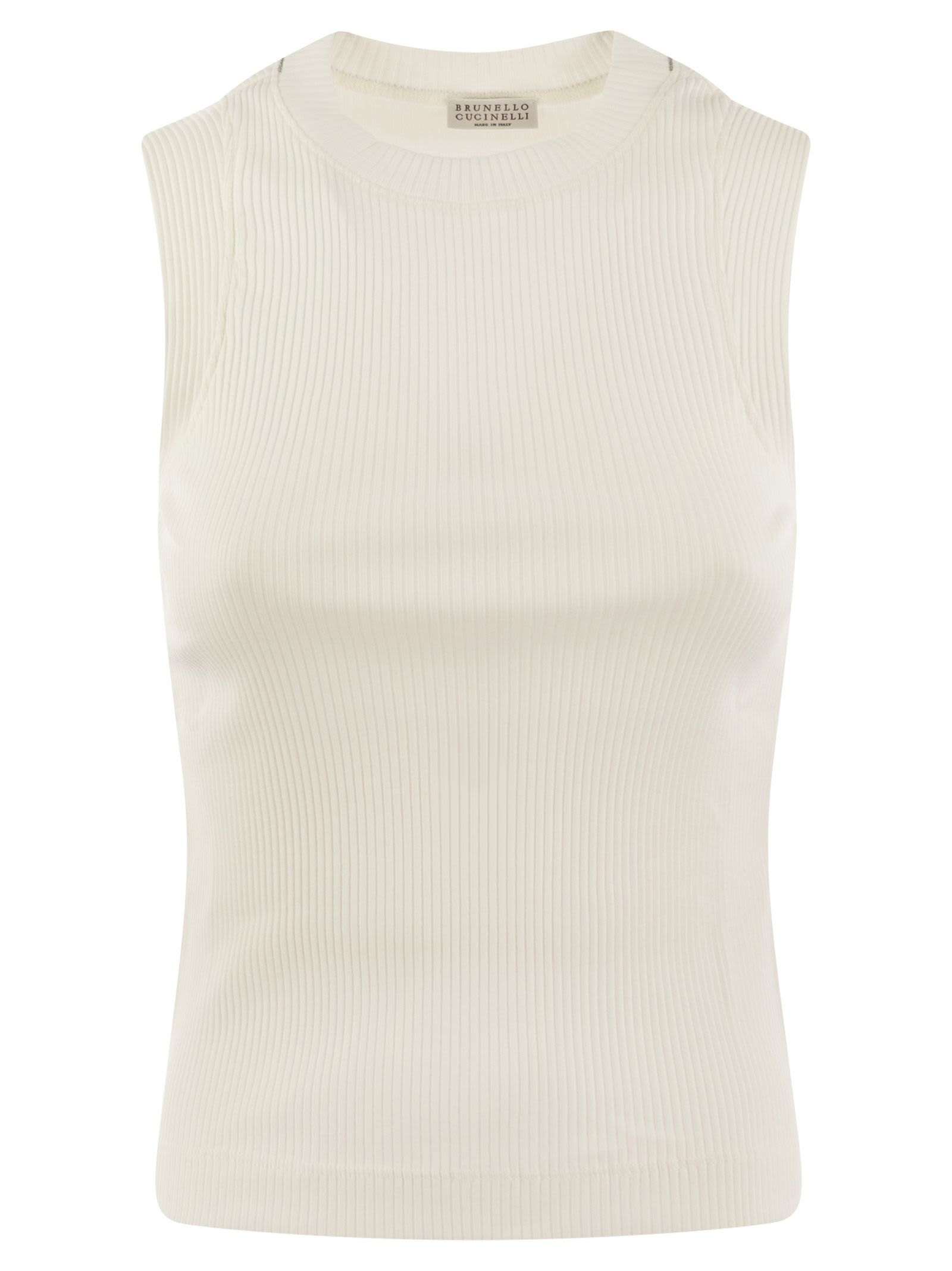 Brunello Cucinelli Ribbed Cotton Jersey Top With Monile | Italist.com US