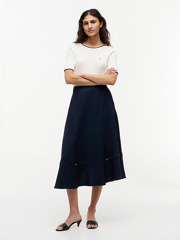 Logo Flare Midi Skirt With Linen | Tommy Hilfiger UK