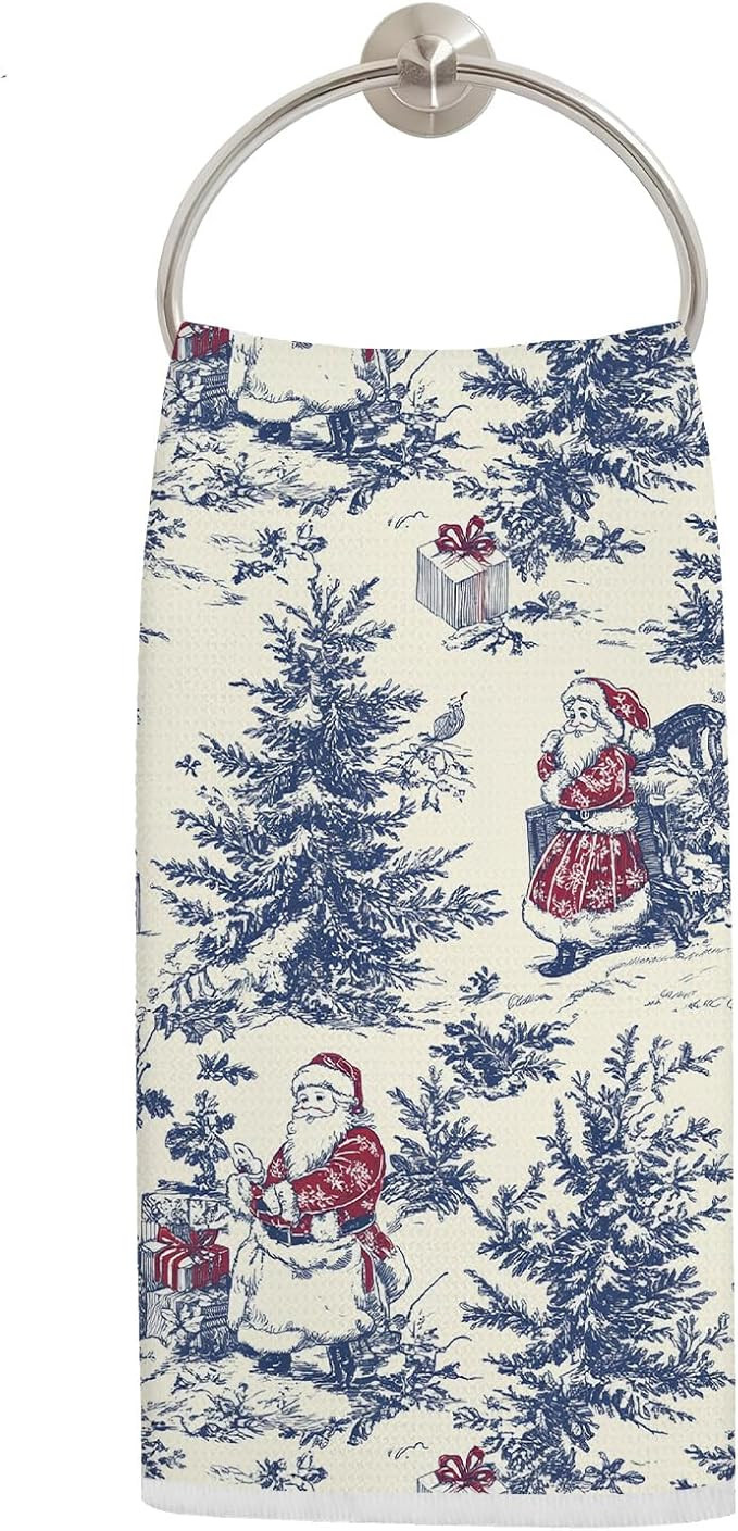 Chinoiserie Christmas Santa Kitchen Towels, Toile de Jouy Christmas Hand Towels for Bathroom Deco... | Amazon (US)