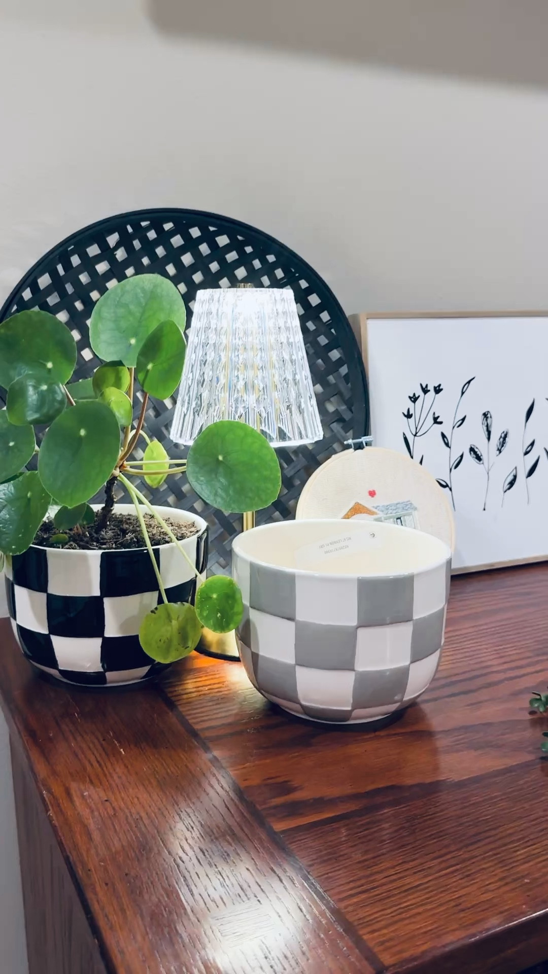 Since I love my black & white checkered Walmart pot so much, I decided to order the tan & white checkered one as well. I’ll be totally honest, I’m actually sending it back because it’s definitely more of a grey color than tan color & it doesn’t match my house very well. I’m bummed! Still cute though. 

 