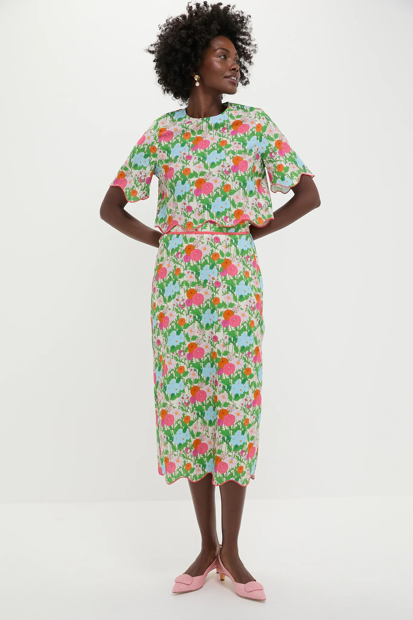 Multi Green Begonia Floral Ida Midi Skirt | Tuckernuck (US)