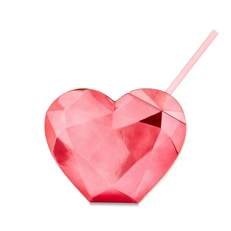 Valentine’s Day Pink Faceted Heart Tumbler with Straw, 22 oz, by Way To Celebrate | Walmart (US)
