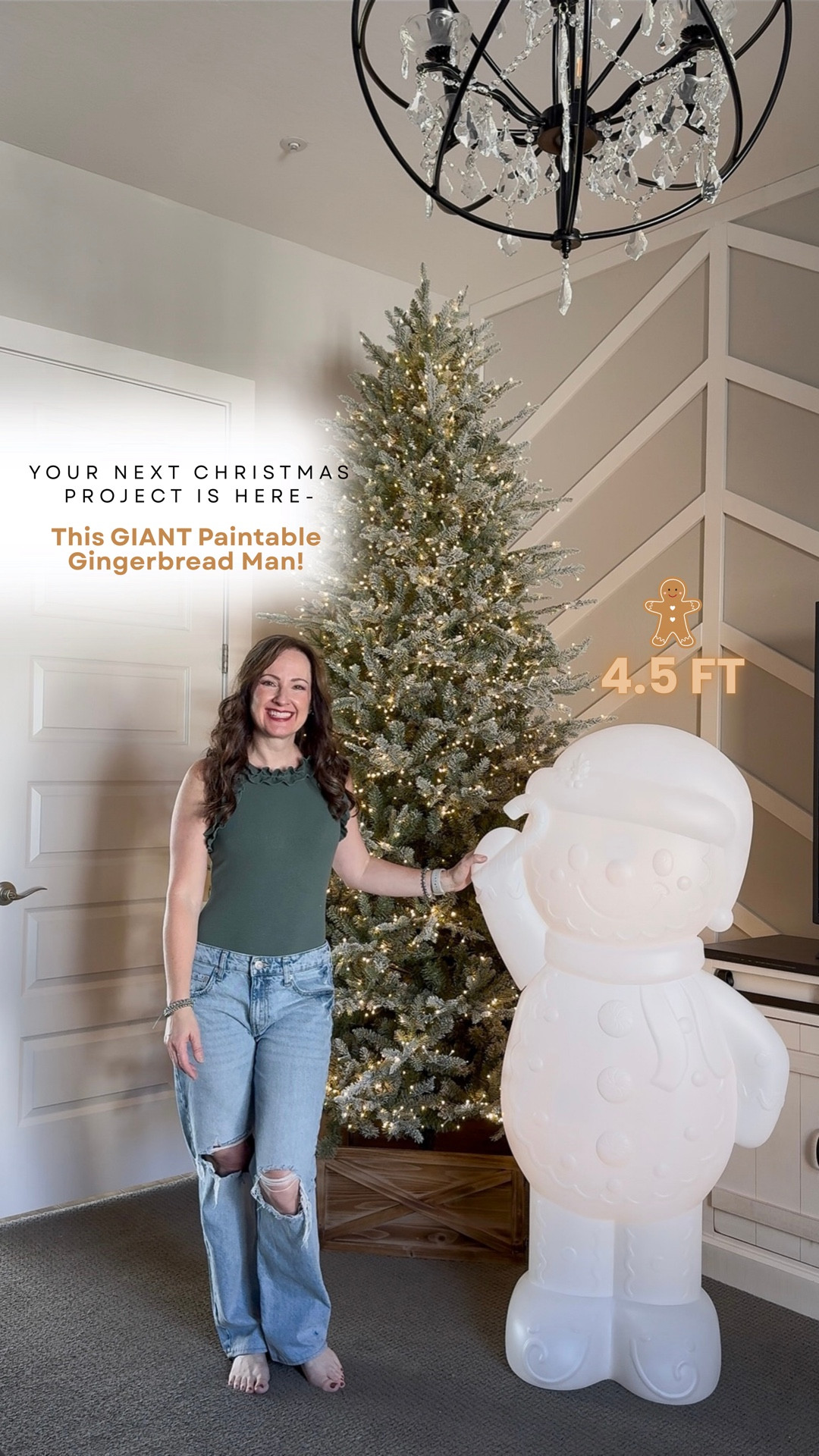 🍪🌲I just found your Christmas project for this year…this GIANT paintable Gingerbread Man, over 4.5 ft tall! He lights up✨ and is indoor/outdoor. Such a fun Christmas DIY to do yourself or with your kids! Imagine this sweet gingerbread man greeting everyone on your front porch or in your entryway this Christmas! He’s the cuuuuutest!💕

🖌️ Paint him in any color or theme to match your Christmas decor! If you’re not sure, here are some ideas of how to paint your new Gingerbread Man: 

🍪 Classic / Traditional
Brown gingerbread with white frosting
Red + green scarf and buttons

🍭 Fun & Whimsical
Candy cane stripes (red + white)
Gumdrop buttons in bright colors
Peppermint swirl accessories

💗 Pastel
Blush pink, mint green, and baby blue
White frosting details with gumdrops
Snowflake accents

🖤 Modern 
Metallic gold or silver accents
Black & white

🎅🏻 Kids / Family Fun Project
Bright, joyful colors 
Character-inspired (snowman or Santa)
Glow paint for nighttime fun

📌 Save this reel for ideas and share with your friends who love Christmas and Gingerbread decor! Stay tuned to see how I’m going to customize my giant gingerbread man! 

#gingerbreadman #gingerbreaddecor #gingerbreadtheme #christmasdecor #christmasdiy #christmasfinds #viralchristmas #christmas2025 #giantnutcracker #giantgingerbreadman #Christmas  

#LTKSeasonal #LTKHome