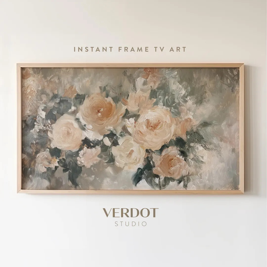 Muted Flowers Spring Frame TV Art, Neutral Pink Floral Tv Art, Vintage Flower Painting, Spring Sc... | Etsy (US)