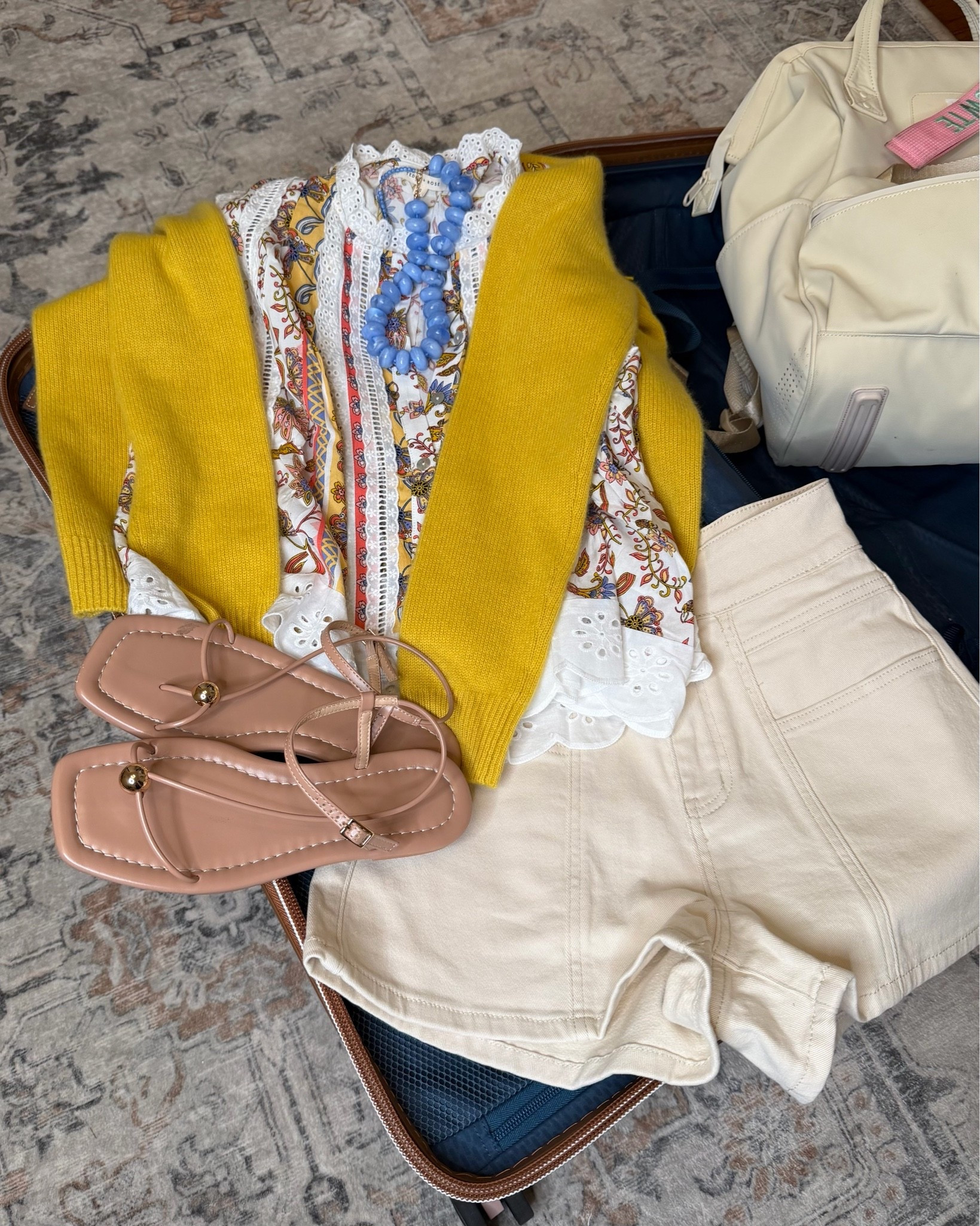Travel to Dallas fit, lunch, shopping! Top is Teddy + Rose exclusive on their website can’t link on LTK. Shorts size 26 (use code Bobbi35) Linking similar. Shoes are Amazon, sweater is Tuckernuck size small 
Linking similar necklace

#LTKPetite #LTKmomlife #LTKootd
