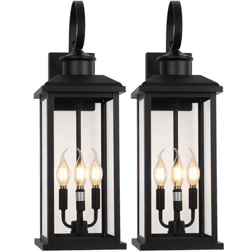 24" Extra Large Outdoor Wall Light Fixture 2-Pack, Black 3-Light Modern Porch Lantern, Waterproof... | Amazon (US)
