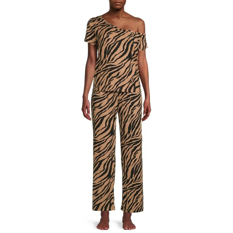 Secret Treasures Women's Off The Shoulder Tee and Pants Lounge Set, 2-Piece | Walmart (US)