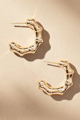 Small Metallic Bamboo Hoop Earrings | Anthropologie (US)