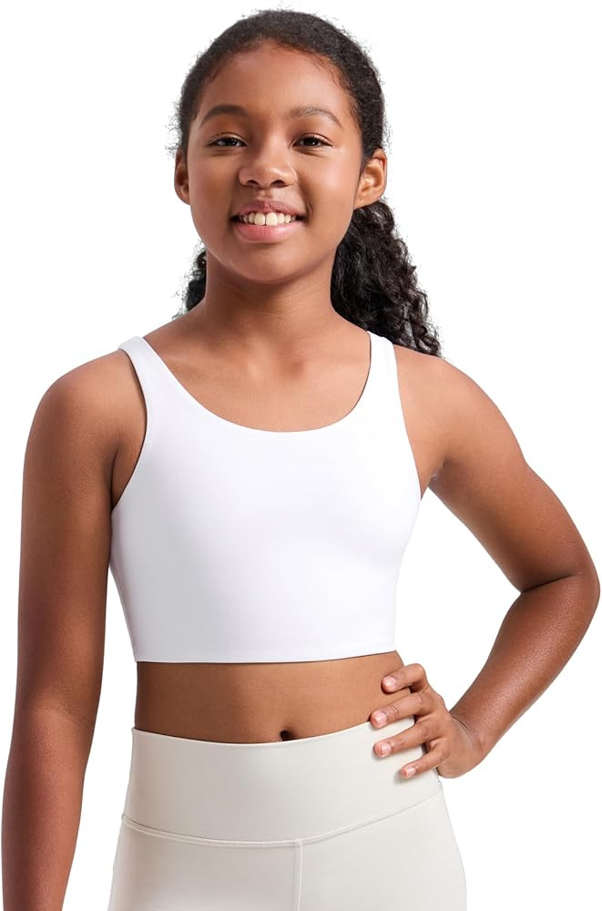 CRZ YOGA Girls Butterluxe Longline Sports Bra - Yoga Athletic Casual Tops Scoop Neck U Back Padde... | Amazon (US)