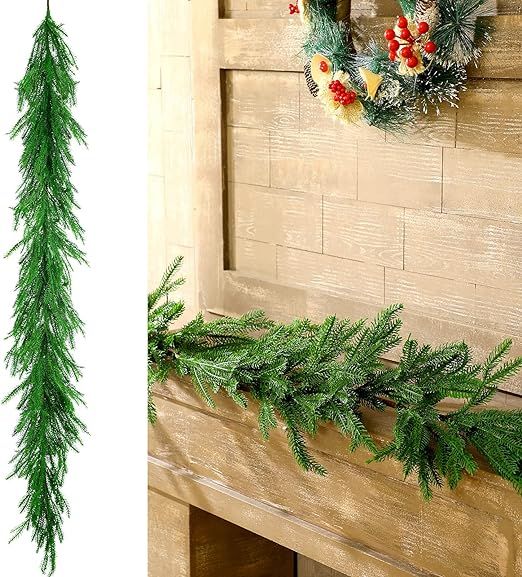 Jutom Christmas Realistic Norfolk Pine Garland Artificial Norfolk Pine Green Wreaths for Front Do... | Amazon (US)
