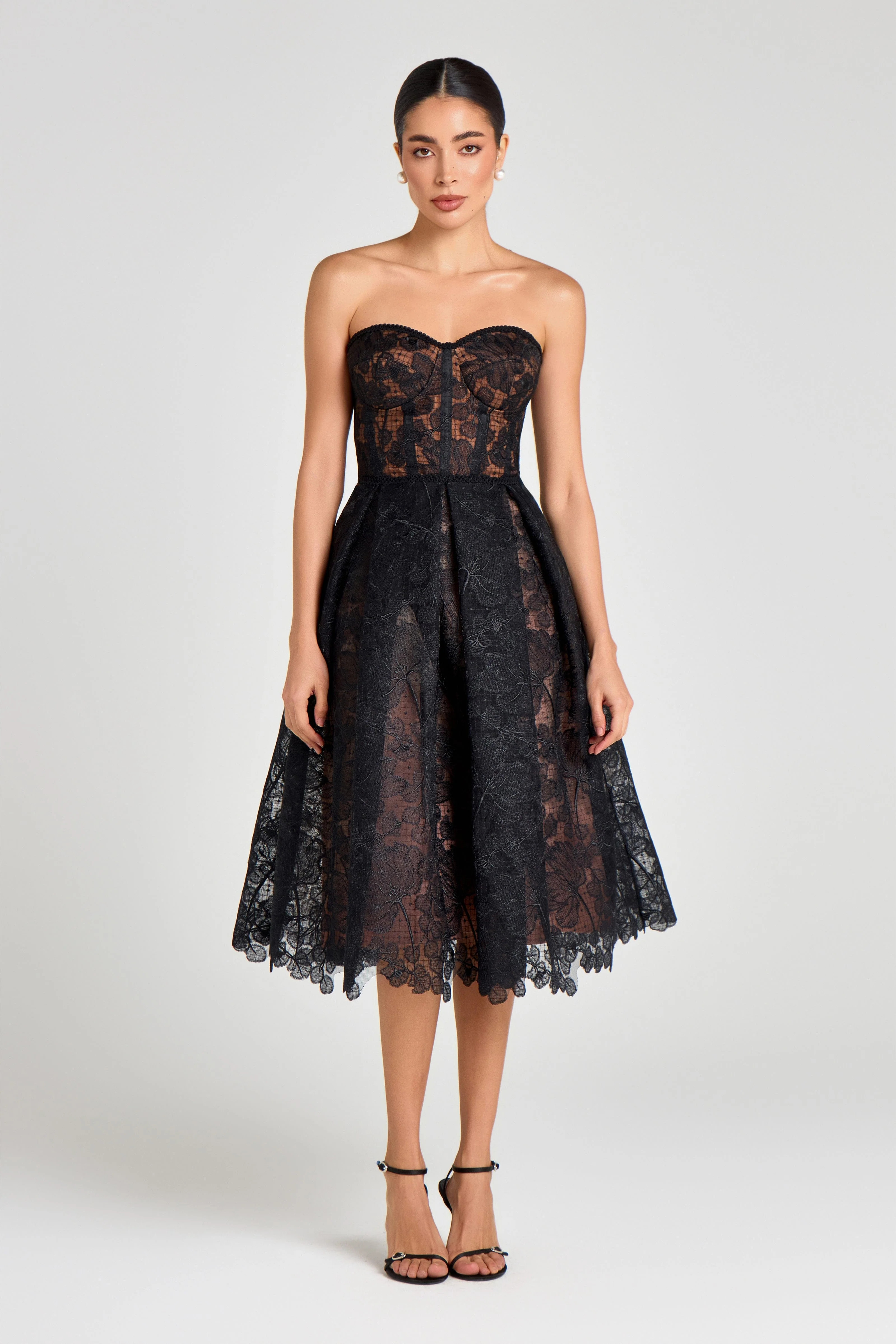 OLIVIA Black Lace Corset Dress | NADINE MERABI | Nadine Merabi