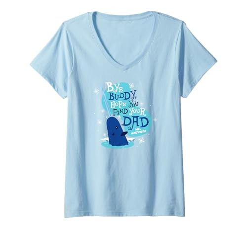 Womens Elf Bye Buddy Narwhal Color Illustration Funny Christmas V-Neck T-Shirt | Amazon (US)